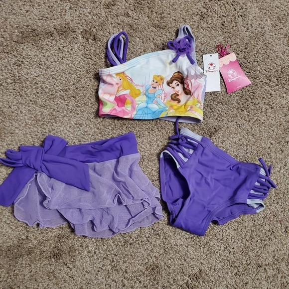 Disney Store Princess Girls 3 PC Swimsuit with Cover Up Skirt 2 - Picture 1 of 13